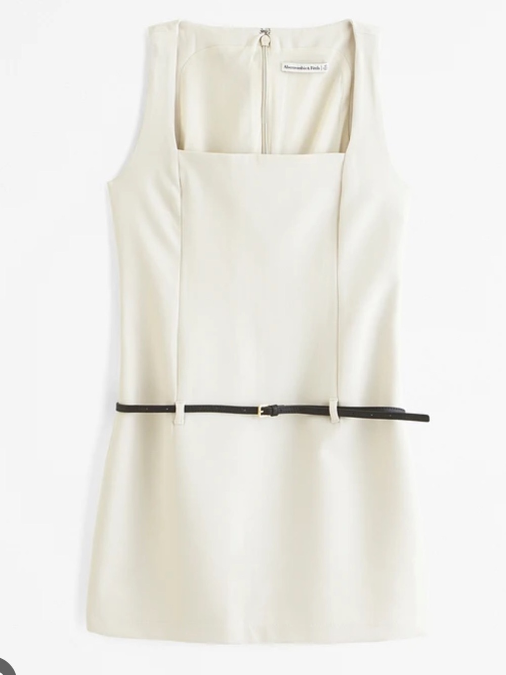 Cream Squareneck Belted Mini Dress